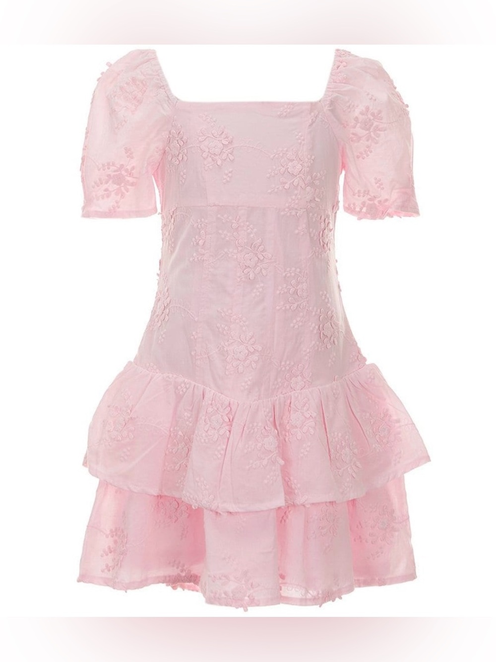 Gianni Bini Pink Embroidered Ruffle Tiered Dress